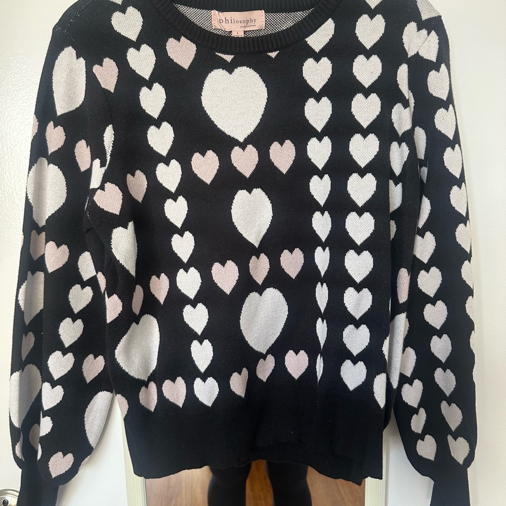 Philosophy Black and White Heart Crew Neck Sweater